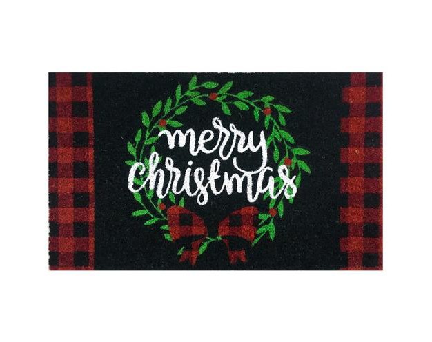 Briarwood Lane Christmas Wreath Natural Fiber Coir Doormat Checke