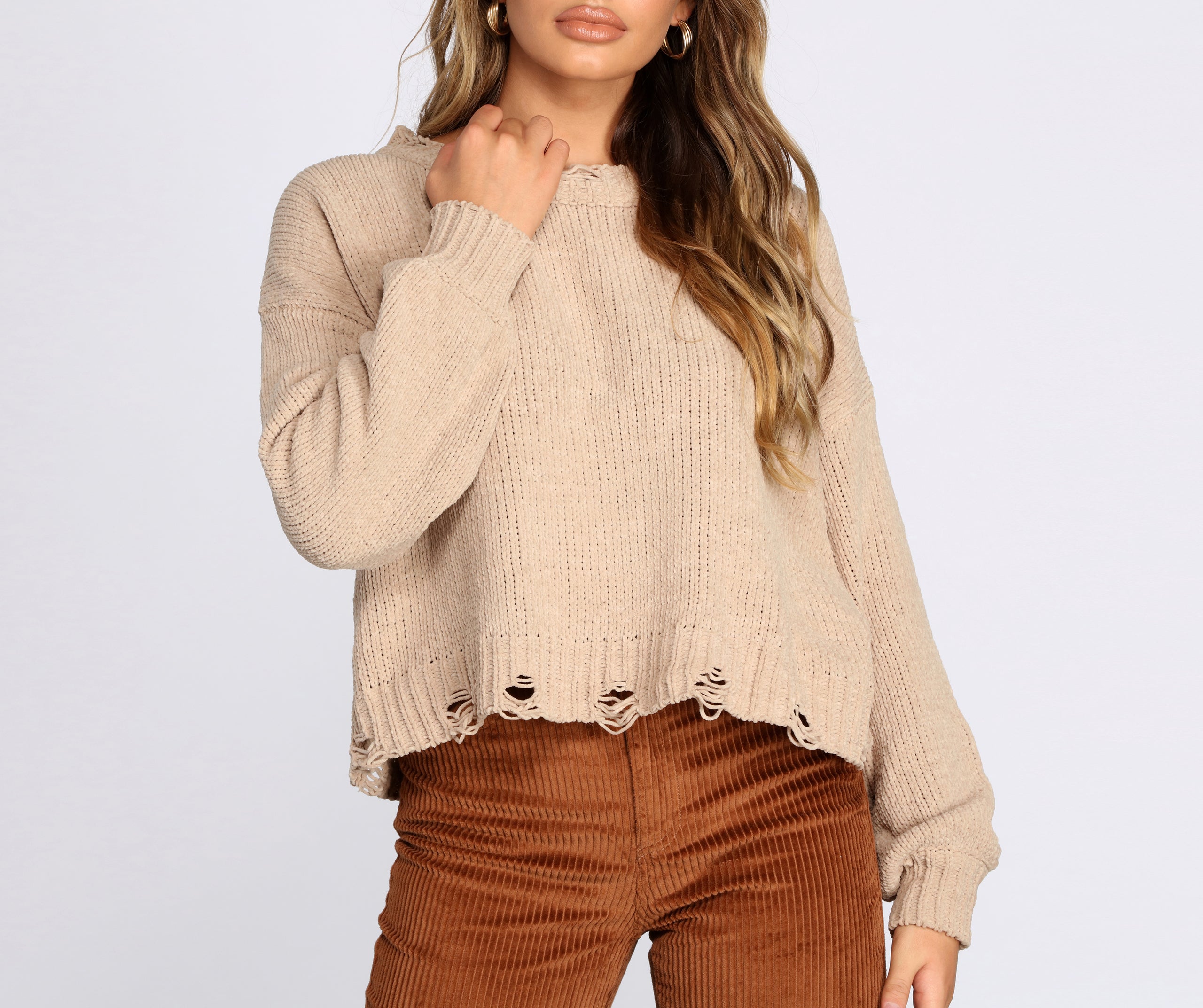 Distressed Chenille Knit Sweater