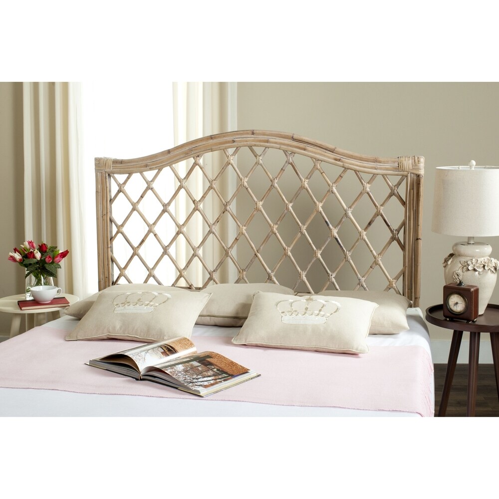 SAFAVIEH Gabrielle White Washed Rattan Wicker Trellis Headboard (Full)