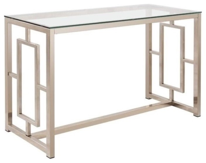 Bowery Hill Glass Top Console Table in Nickel and Clear   Console Tables   by Homesquare  Houzz