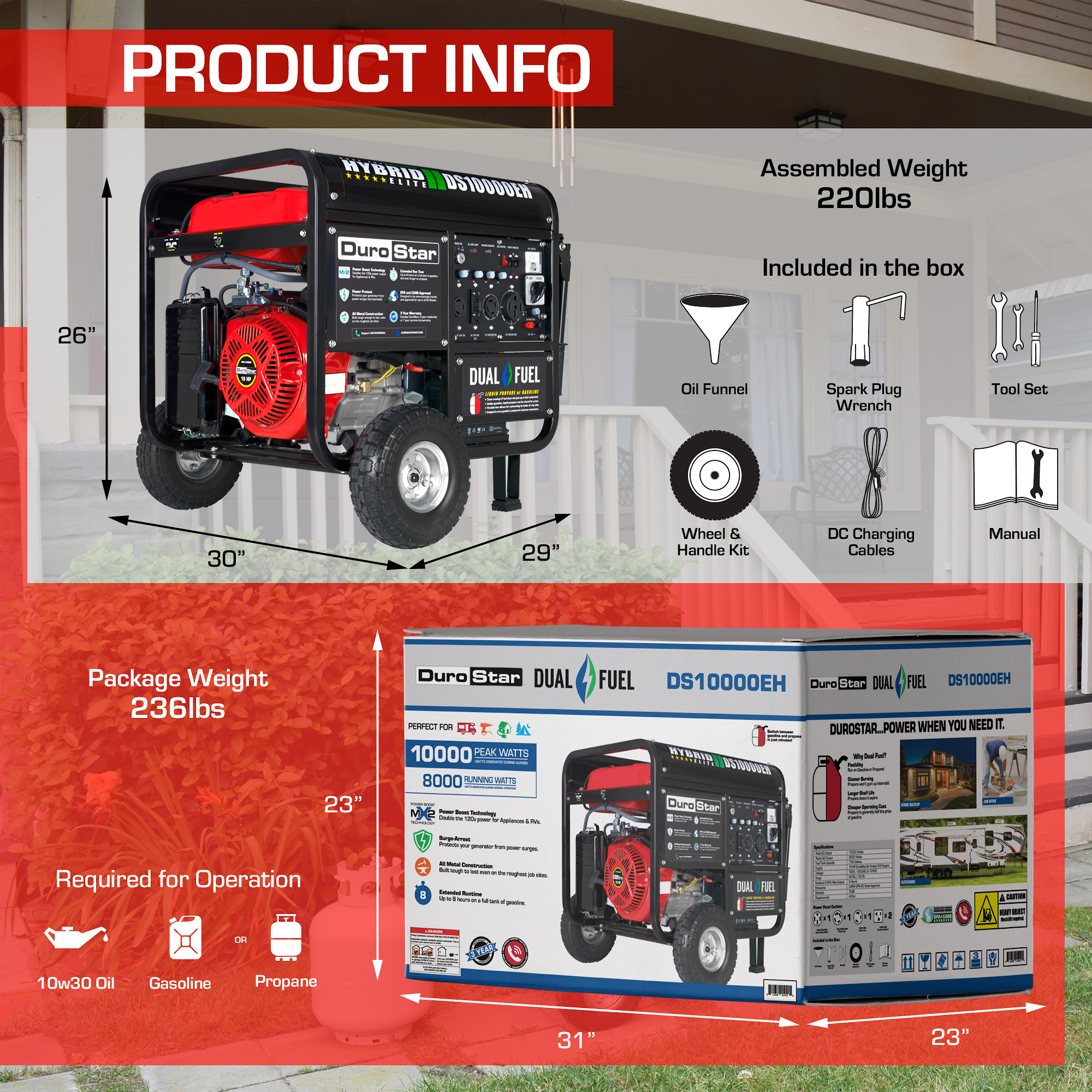 DuroStar DS10000EH 10000-Watt 439cc Dual Fuel Generator with Electric Start