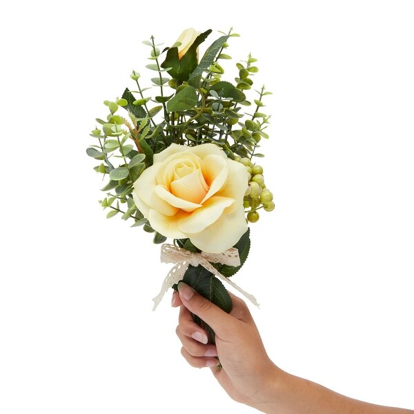 Yellow Rose and Eucalyptus Flower Bouquet，Artificial Floral Arrangement (14 x 7 In)