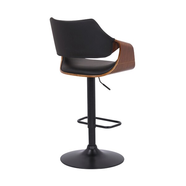 Black Faux Leather and Walnut Wood and Black Swivel Adjustable Bar Stool