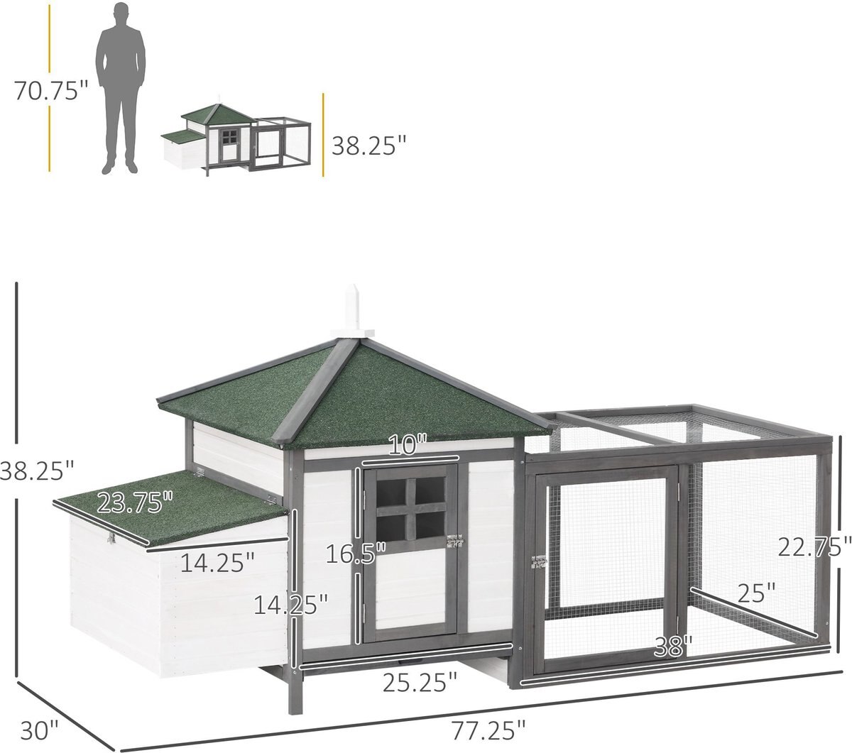 PawHut Wooden Chicken Coop Hen House and Rabbit Hutch