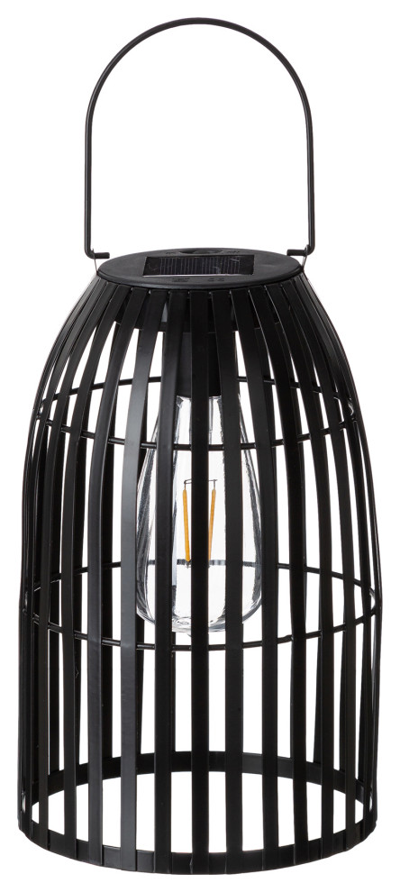 9.75 Metal Woven Black Solar Powered Outdoor Hanging Lantern   Industrial   Outdoor Hanging Lights   by Glitzhome  Houzz