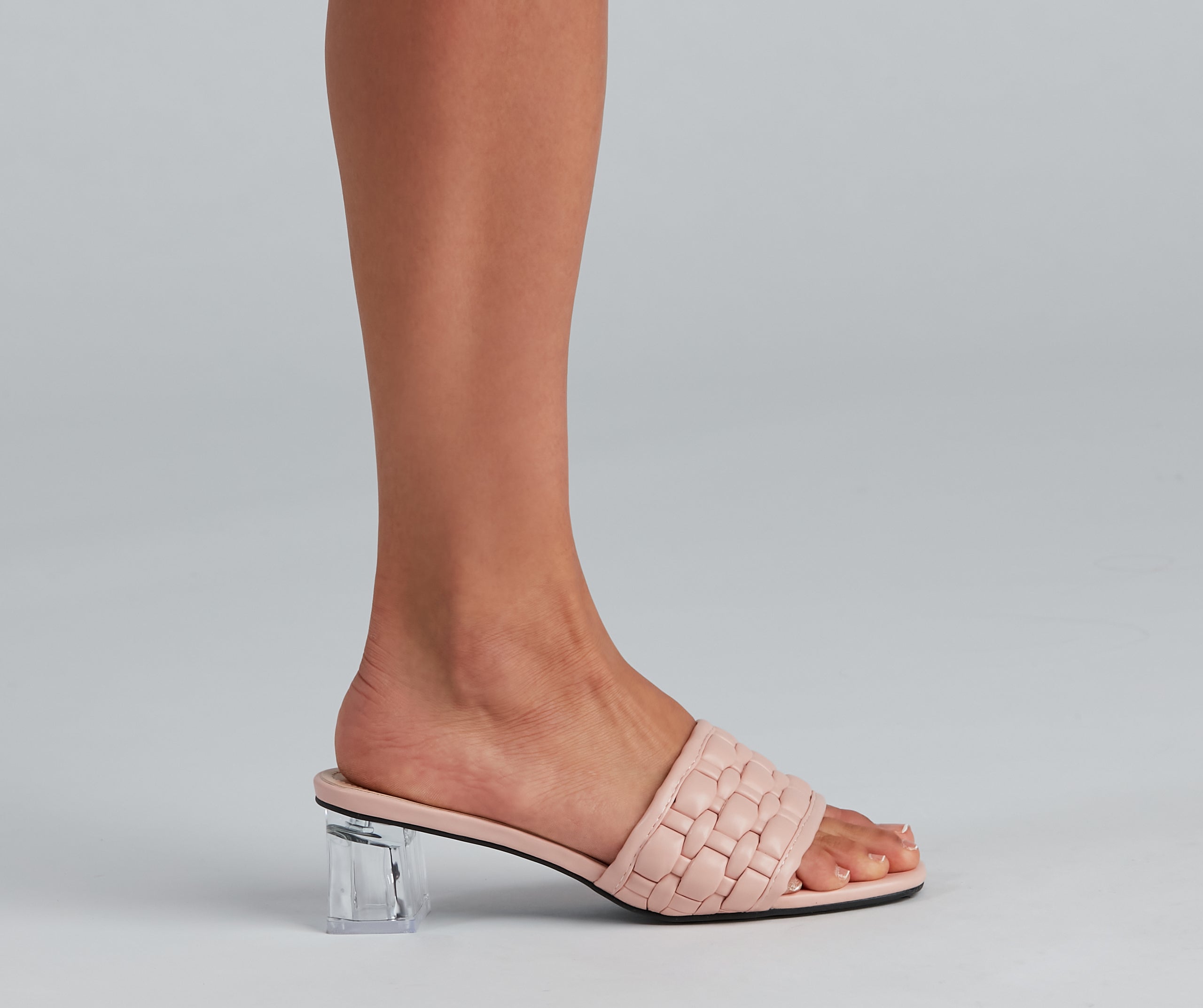 Basket Case Lucite Heel Mules