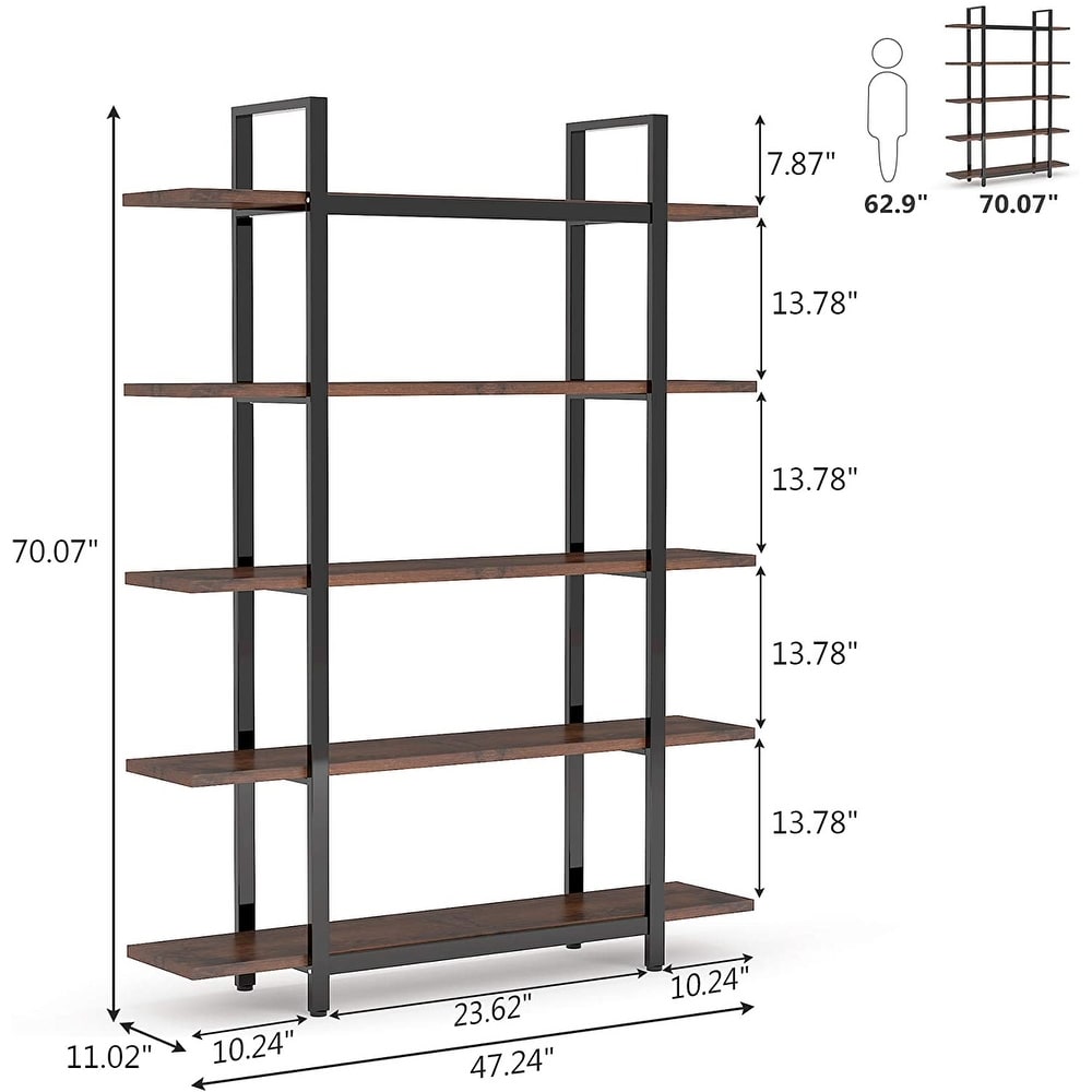 Tribesigns 5 Tier Industrial Large Open Bookcase Bookshelf