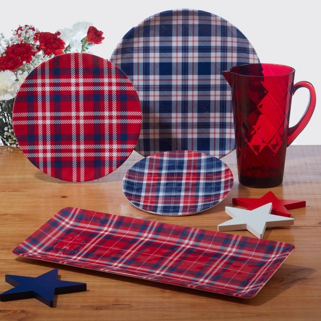 Set Of 6 Patriotic Plaid Melamine Salad dining Plates Certified International