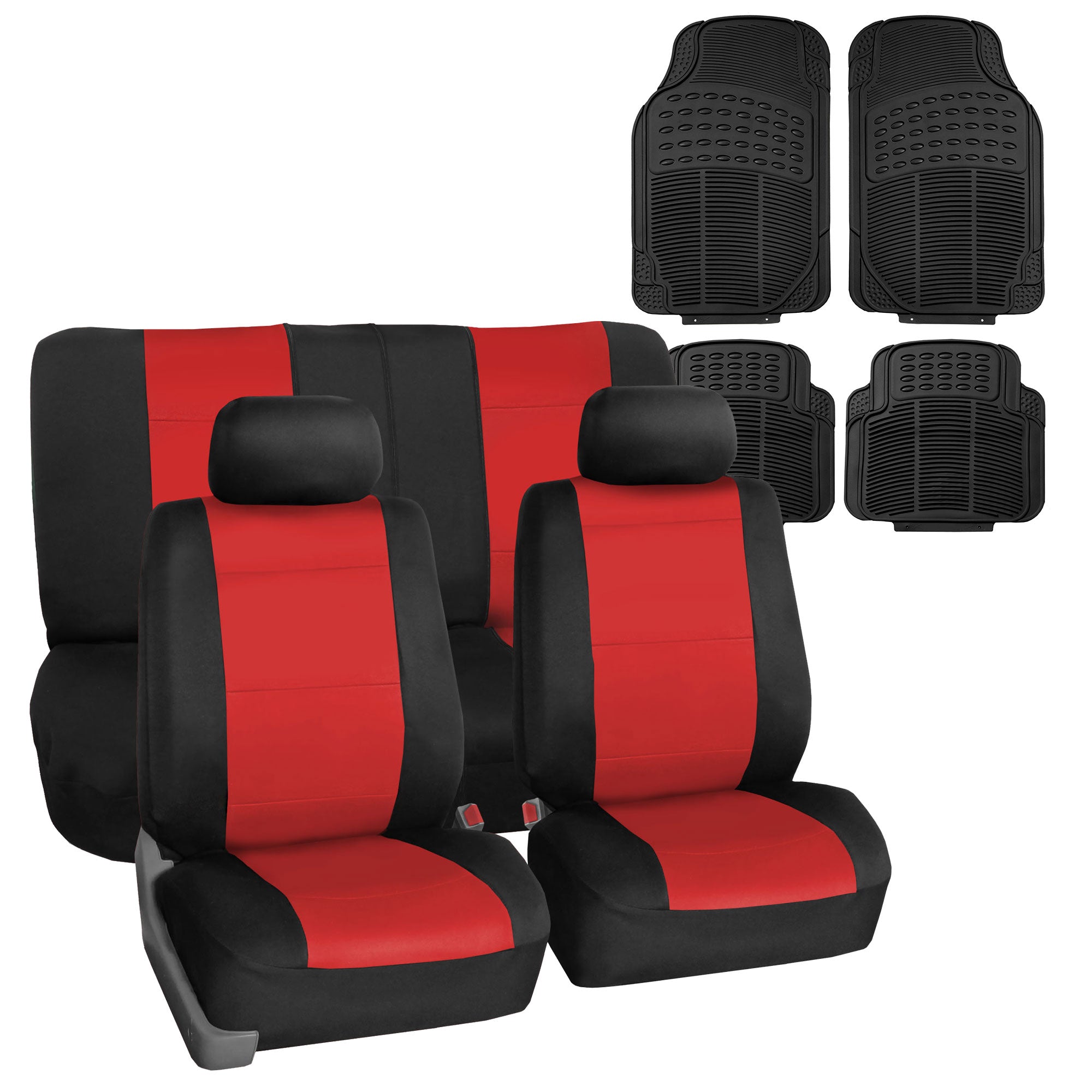 FH Group Neoprene Car Seat Covers Red for Auto SUV CAR w/ Black  Mats