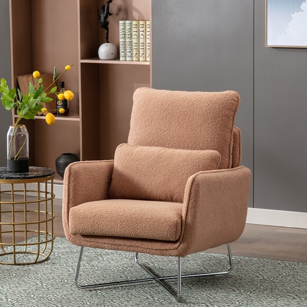 Plush Armchair with Lumbar Pillow for Living Room or Office， Espresso