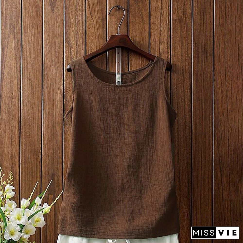 Texture Round Neck Comfy Casual Tank Top