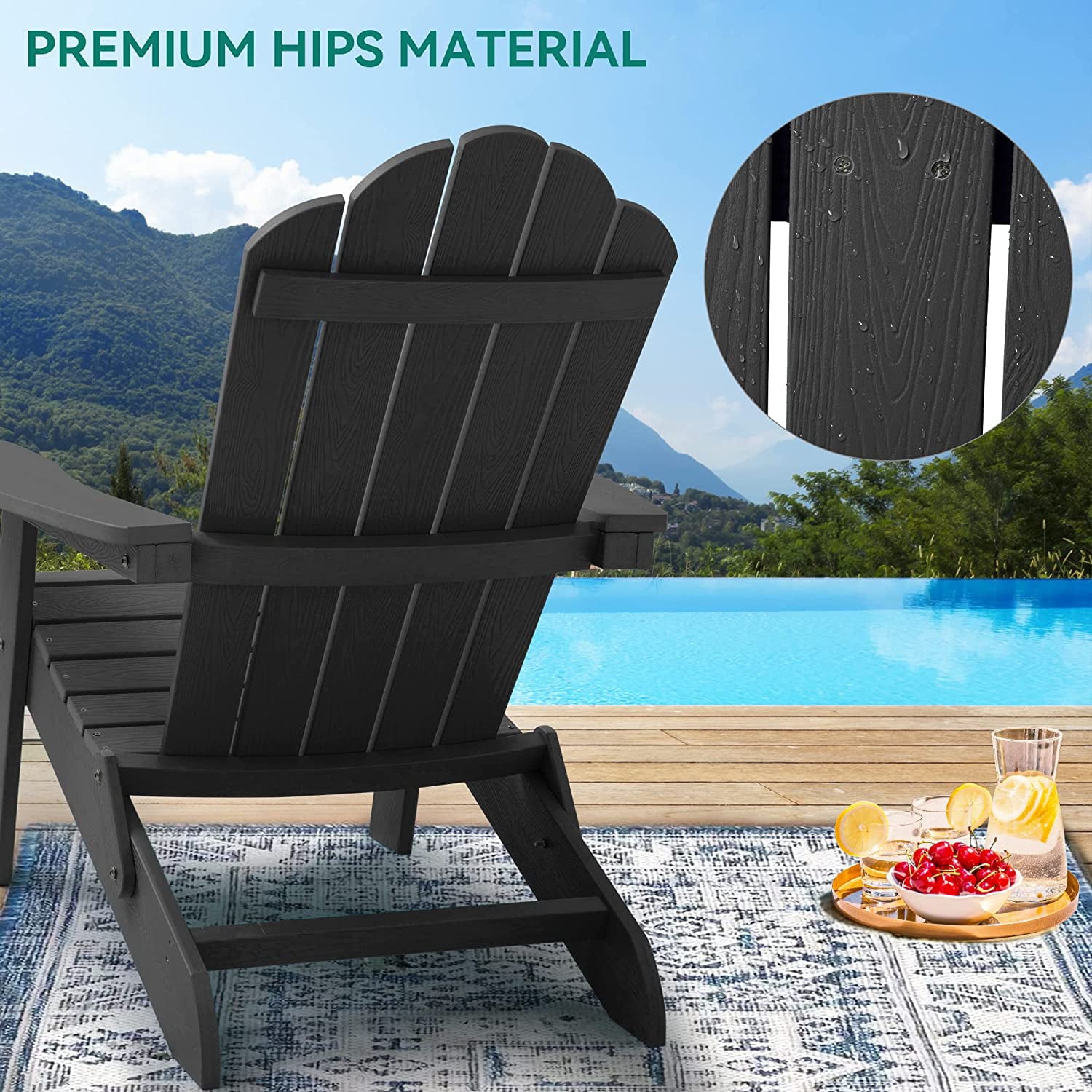 YITAHOME Folding Adirondack Chair Set of 4, Heavy Duty Foldable Plastic Outdoor Chairs with Rotatable Cup Holder, Oversized Fold up Fire Pit Chairs for Garden Lawn Yard Patio Deck Pool Porch Beach