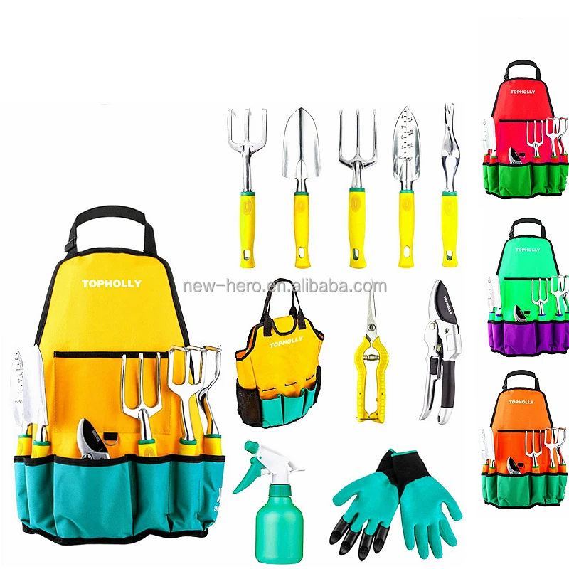 New 11 Piece 2 in 1 Storage Apron   Tote Bag oy Gardening Tool Kit Shovel Fork Rake Shear Sprayer Weed Digger Garden Tool Set