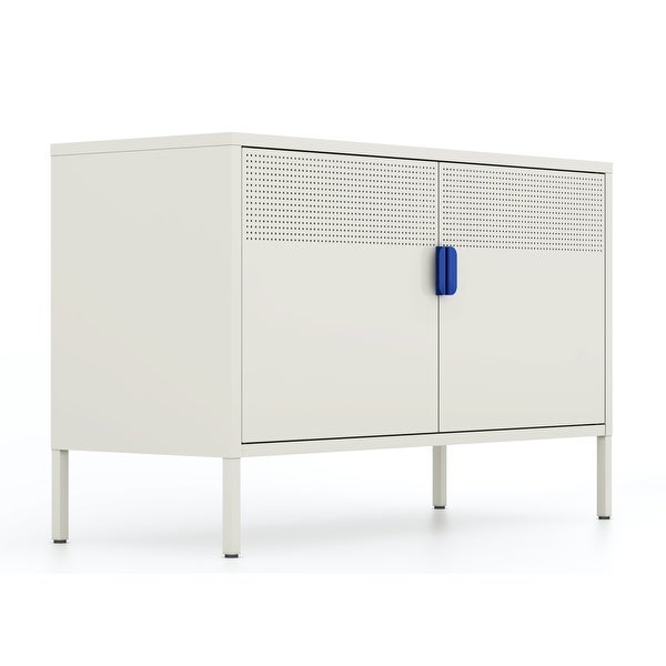 Metal Storage Locker Cabinet， Adjustable Shelves Free Standing Ventilated Sideboard Steel Cabinets