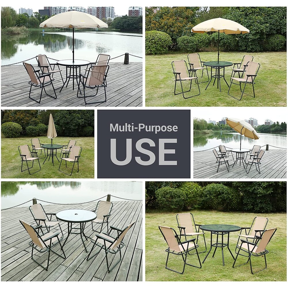 Patio Dining Set  Set of 6 Garden Outdoor Furniture Set with Tilted Umbrella  31.5\