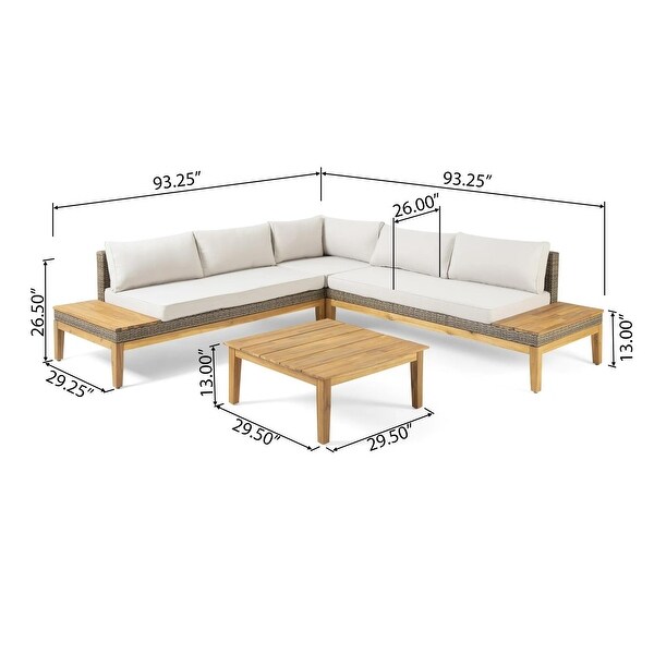 Teak Finish 5Seater Outdoor Sectional Sofa Set with Light Khaki Wicker and Cushions