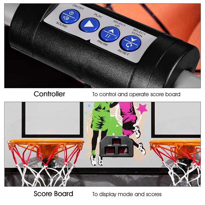 Foldable Indoor Basketball Arcade Game with 4 Balls Electronic Double Shot LED Scoring System for Kids Adults