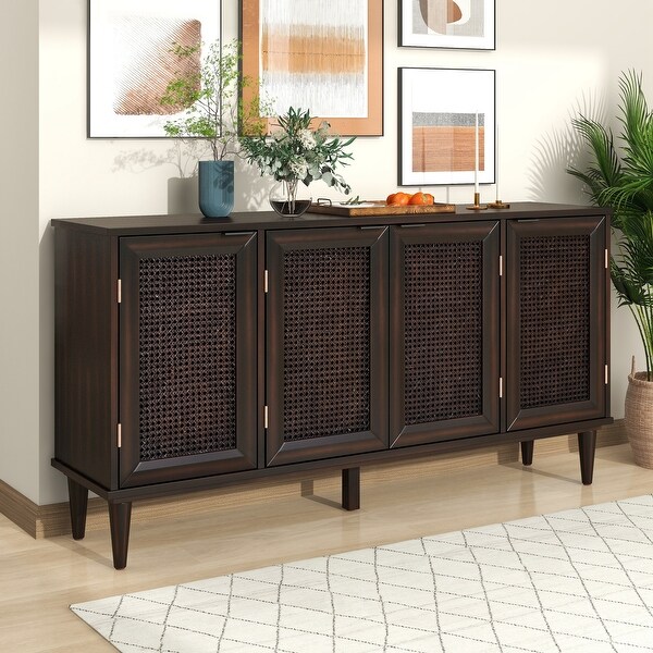 Nestfair Large Storage Space Sideboard Console Table with Artificial Rattan Door