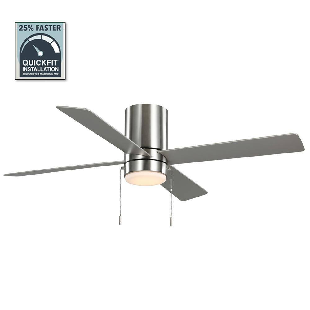 Hampton Bay Scenic 52 in. Integrated LED Indoor Brushed Nickel Hugger Ceiling Fan with Reversible Motor  Reversible Blades Included 92302