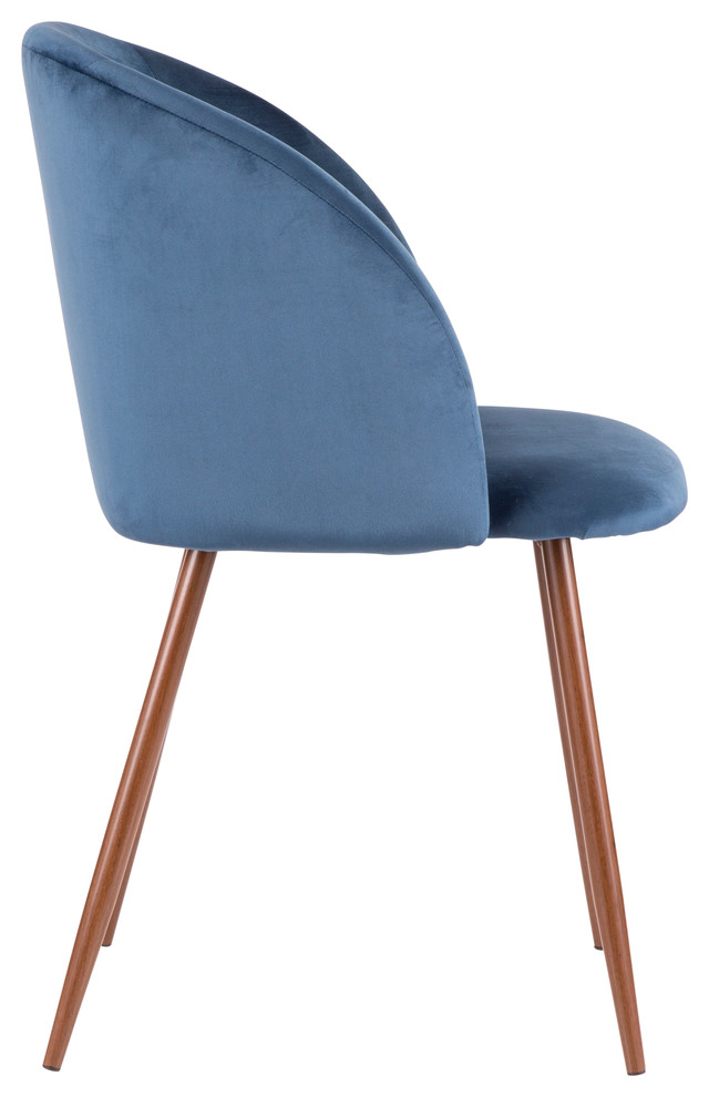 LumiSource Fran Dining Chair  Walnut and Blue Velvet  Set of 2   Midcentury   Dining Chairs   by LumiSource  Houzz