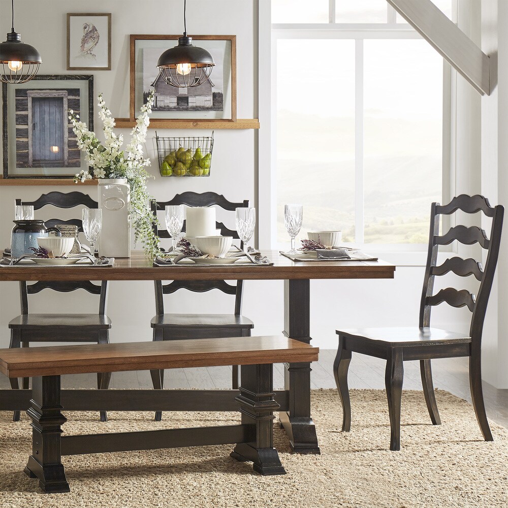 Eleanor Black Farmhouse Trestle Base French Ladder Back 6 piece Dining Set by iNSPIRE Q Classic