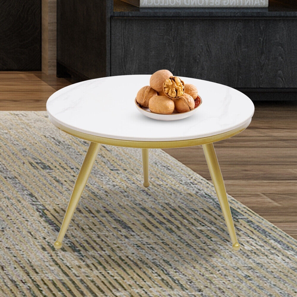 Modern Glossy White Coffee Table Round End Tables - 23.6in