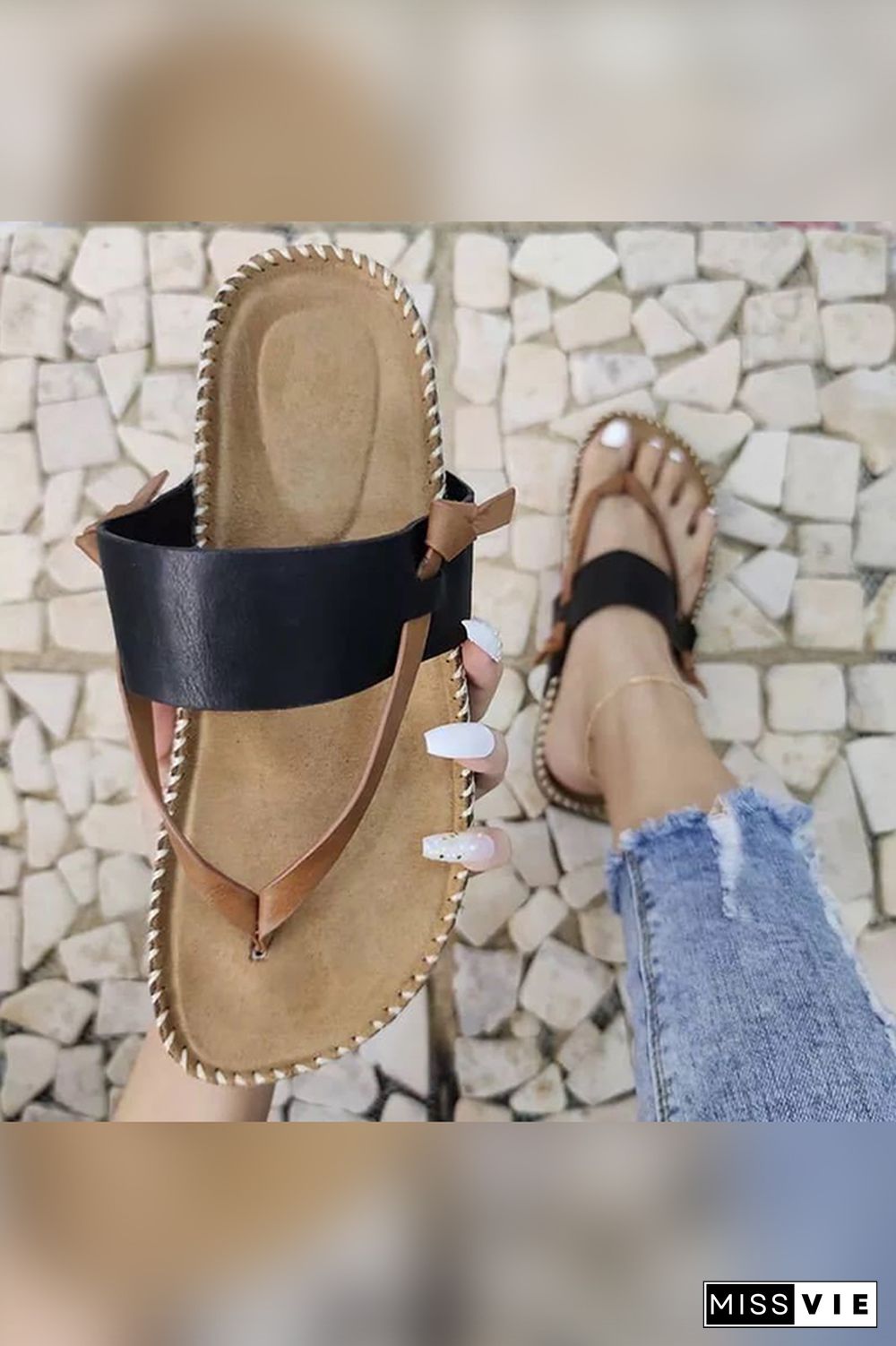 Summer Leather Flat Slippers