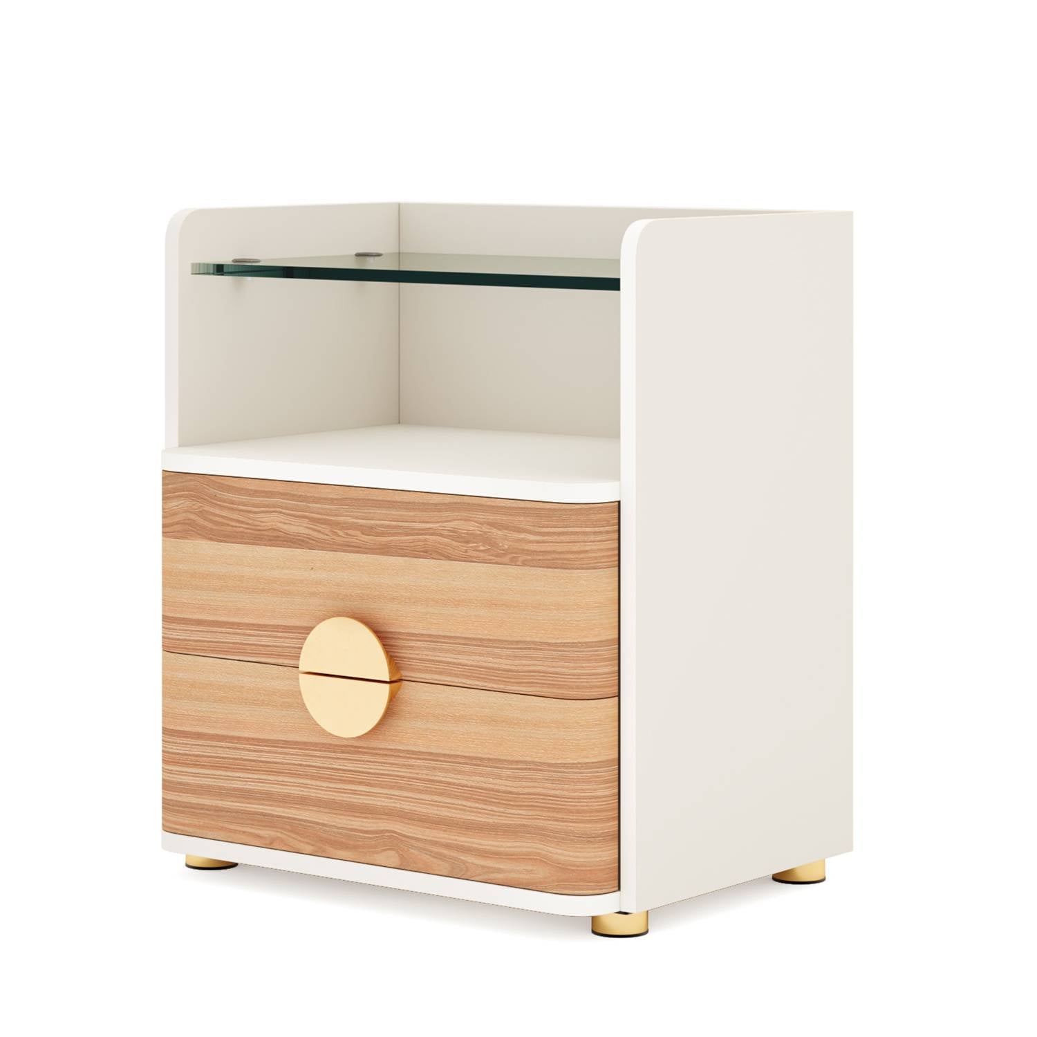 2-Drawer Nightstand, Modern Bedside Table with Open Storage