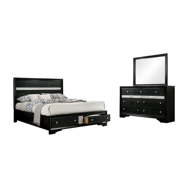 Furniture of America Manzini Black 2-piece Bed and Dresser Set - - 30374655