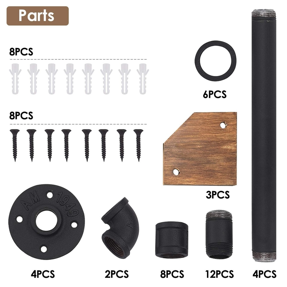 MCombo Industrial Wall Mount Pipe Shelves  Solid Wood