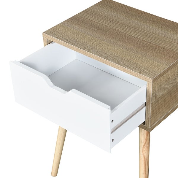 Side Table with 1 Drawer and Rubber Wood Legs Modern Nightstand End Table Storage Cabinet for Bedroom Living Room