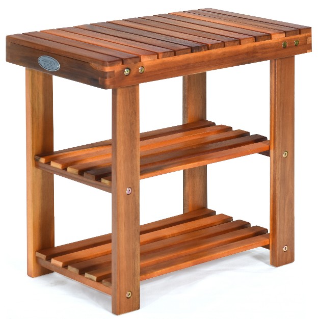 Costway 3 tier Wood Shoe Rack 19 x27 Shoe Bench Freestanding Boots Organizer Heavy duty