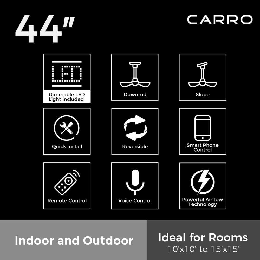 CARRO Triton 44 in Dimmable LED IndoorOutdoor White Smart Ceiling Fan with Light and Remote Works with AlexaGoogle Home