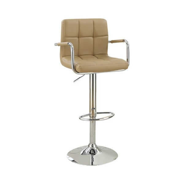 Arm Chair Style Bar Stool With Gas Lift Brown And Silver Set of 2 - 44 H x 22 W x 18 L Inches