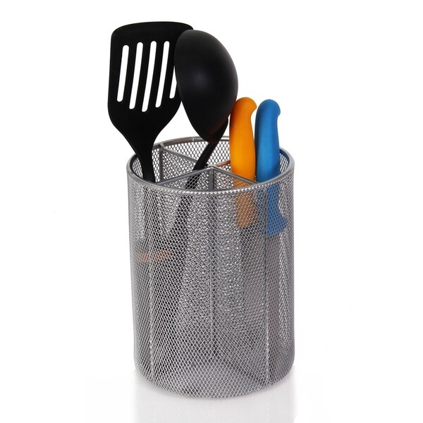 YBM Home Silver Mesh Quartet Cup Utensil Organizer Caddy