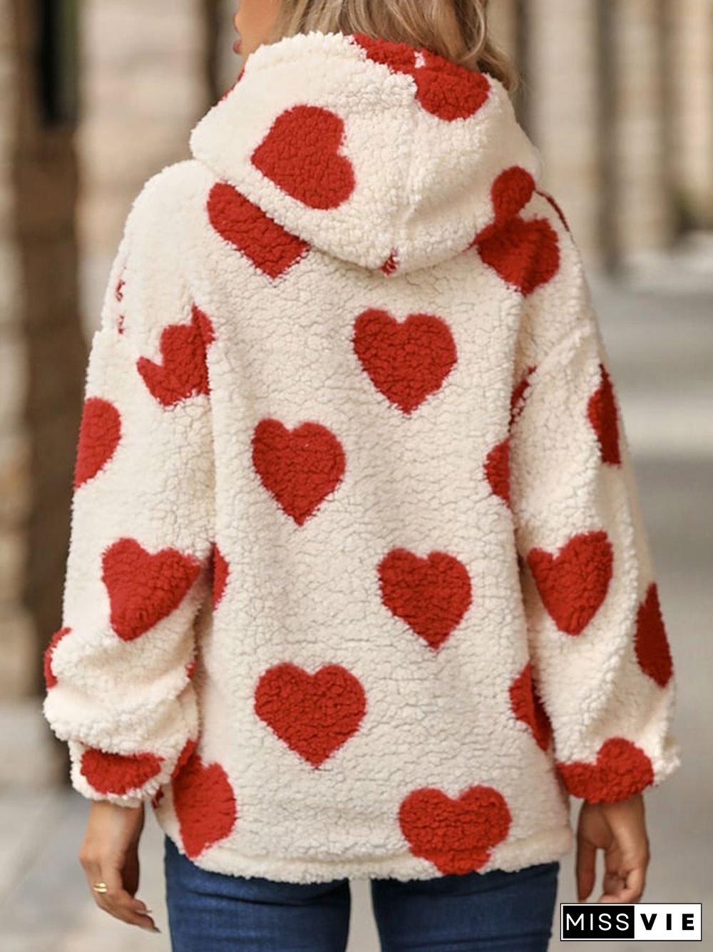 Women's Fashion Loose Pocket Love Print Plush Hoodie