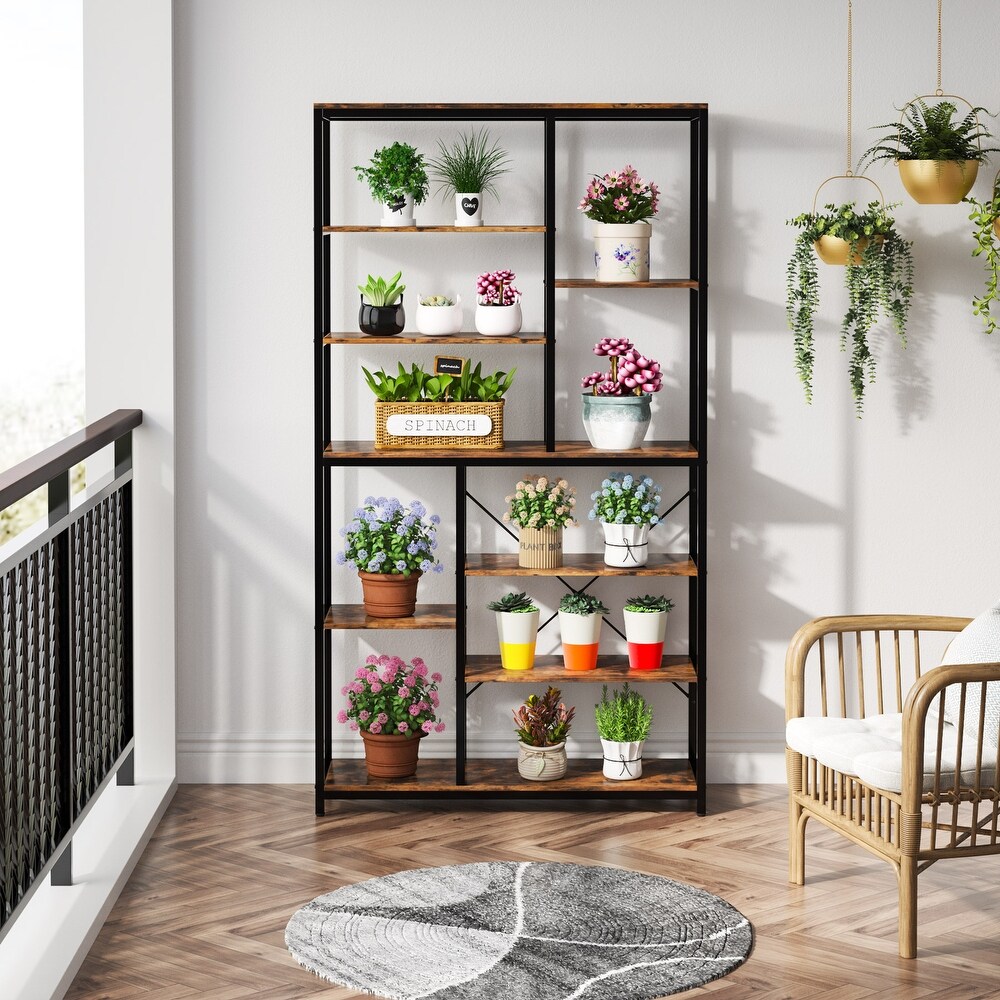 Industrial 8 Tier Large Bookshelf  Wood Etagere Bookcase  Book Shelving Units Storage Shelf  79 Inches