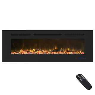 Valuxhome 50 in. Electric Fireplace Recessed and Wall Mounted Fireplaces Remote Overheating Protection 1500W750W Black EF50R-HD