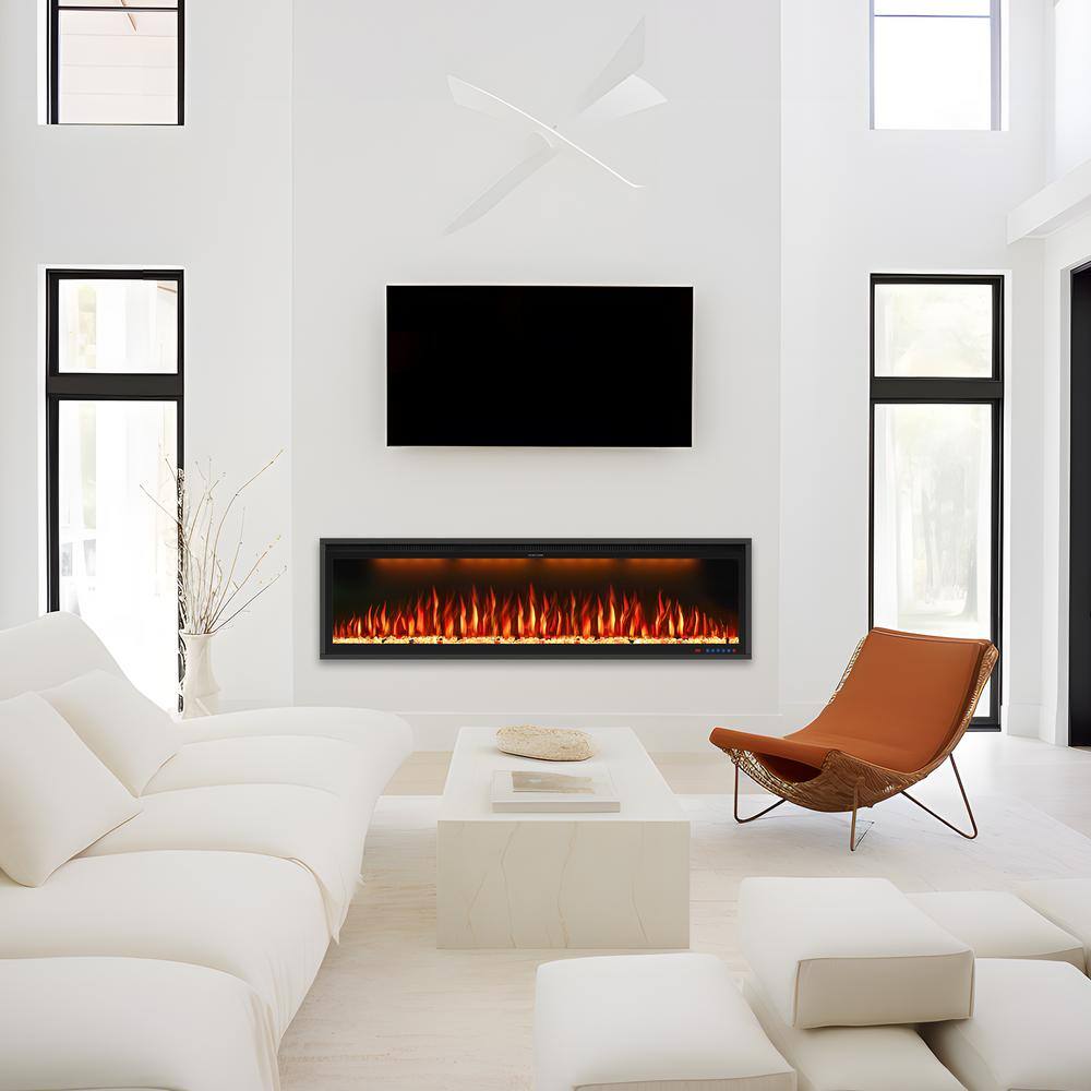 Prismaster ...keeps your home stylish 74 in. Smart Electric Fireplace Inserts Recessed and Wall Mounted Fireplace with Remote in Black BI74ZPR01