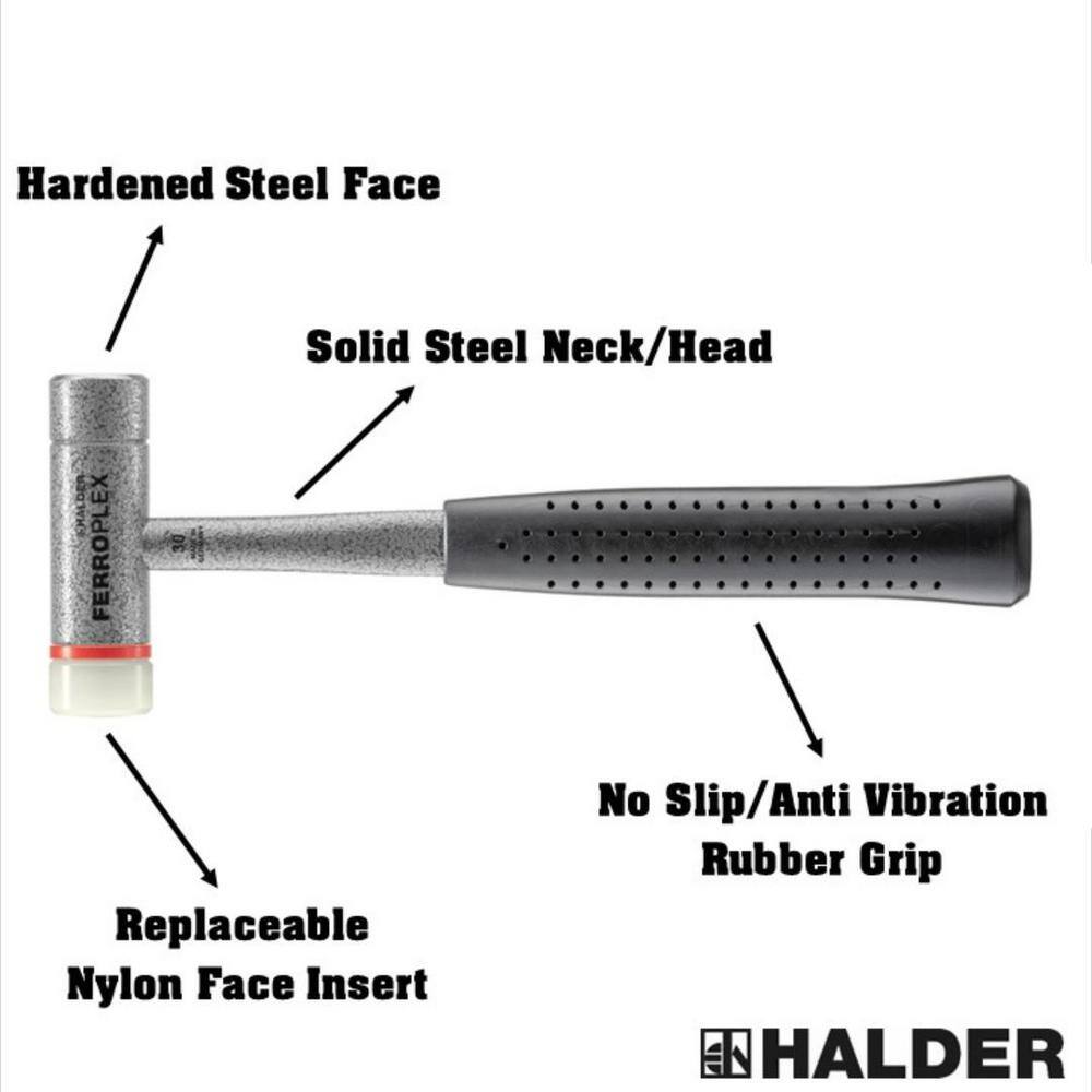 Halder Ferroplex 1.32 lbs. 2-In-1 Stainless Steel Hammer with 11.42 in. Steel Handle Rubber Grip 3677.030