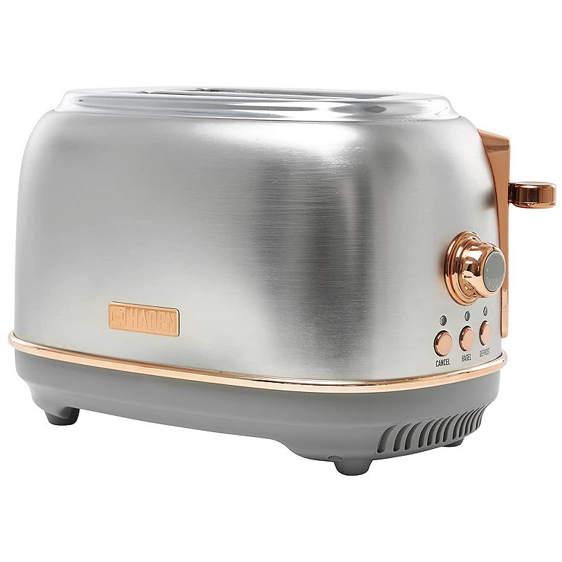 Haden Heritage 2 Slice Wide Slot Toaster with Removable Crumb Tray， Steel/Copper