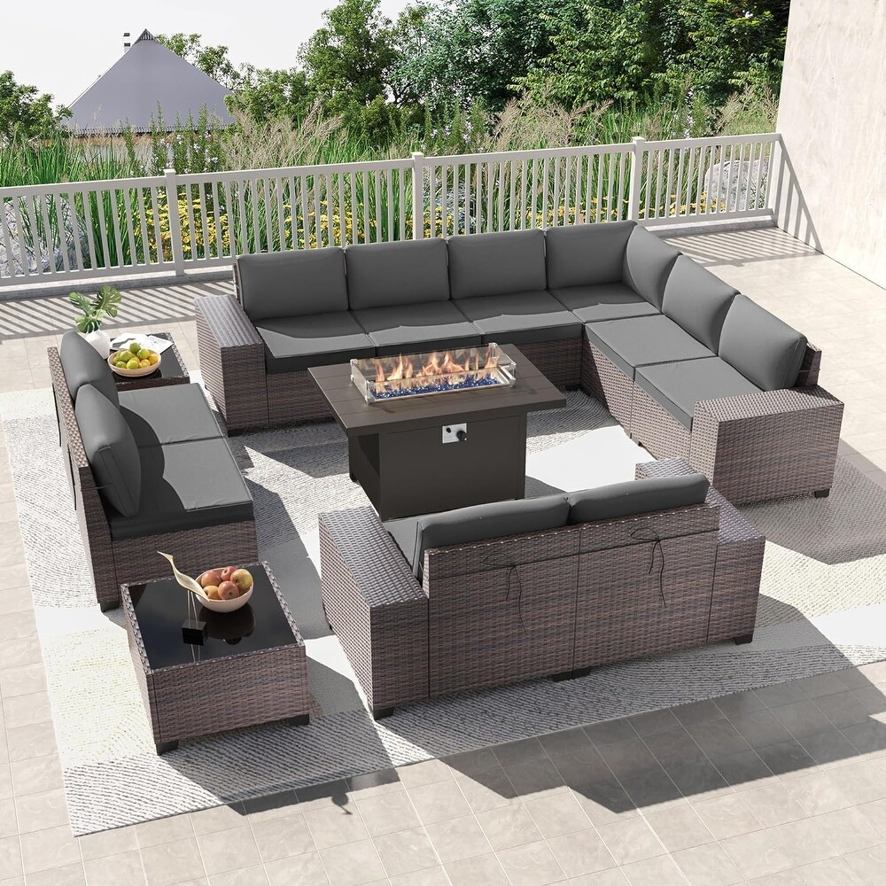 Kullavik 13 Pieces Outdoor Patio Furniture Set with Fire Pit Table