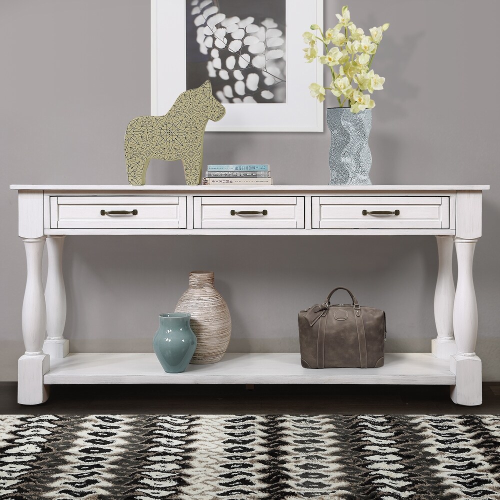 Wood Console Table with 3 Drawers and 1 Bottom Shelf