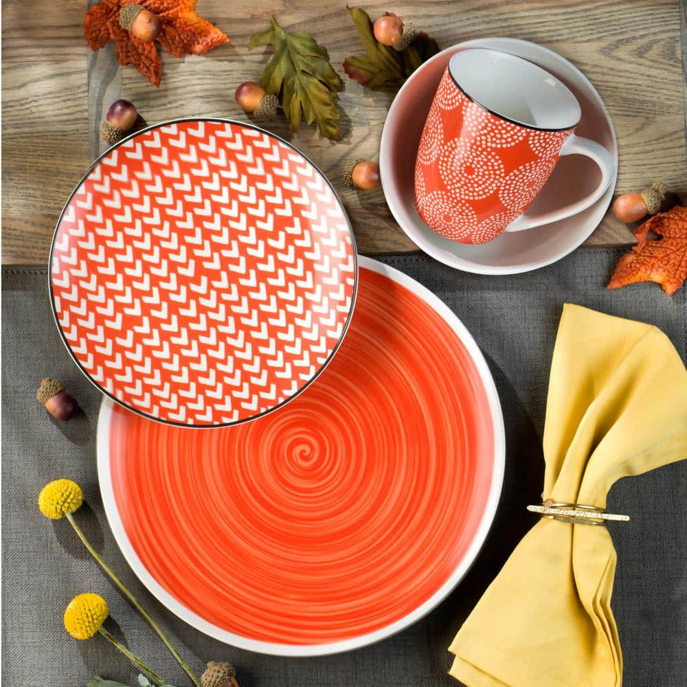 Euro Ceramica Simpatico 16-Piece Orange Stoneware Dinnerware Set (Service for 4) SPT-86-3101-OR