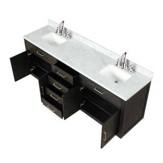 Lexora Condor 84 in W x 22 in D Black Oak Double Bath Vanity Carrara Marble Top and Faucet Set LVCO84DJ101