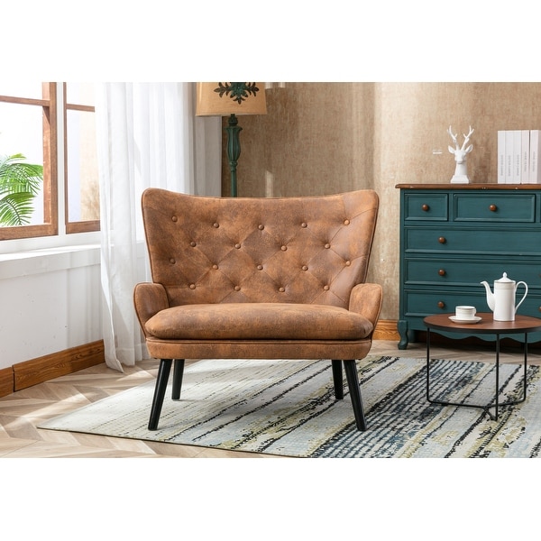 Cozy Mid-Century Accent Chair with High Back and Padded Seat， Coffee