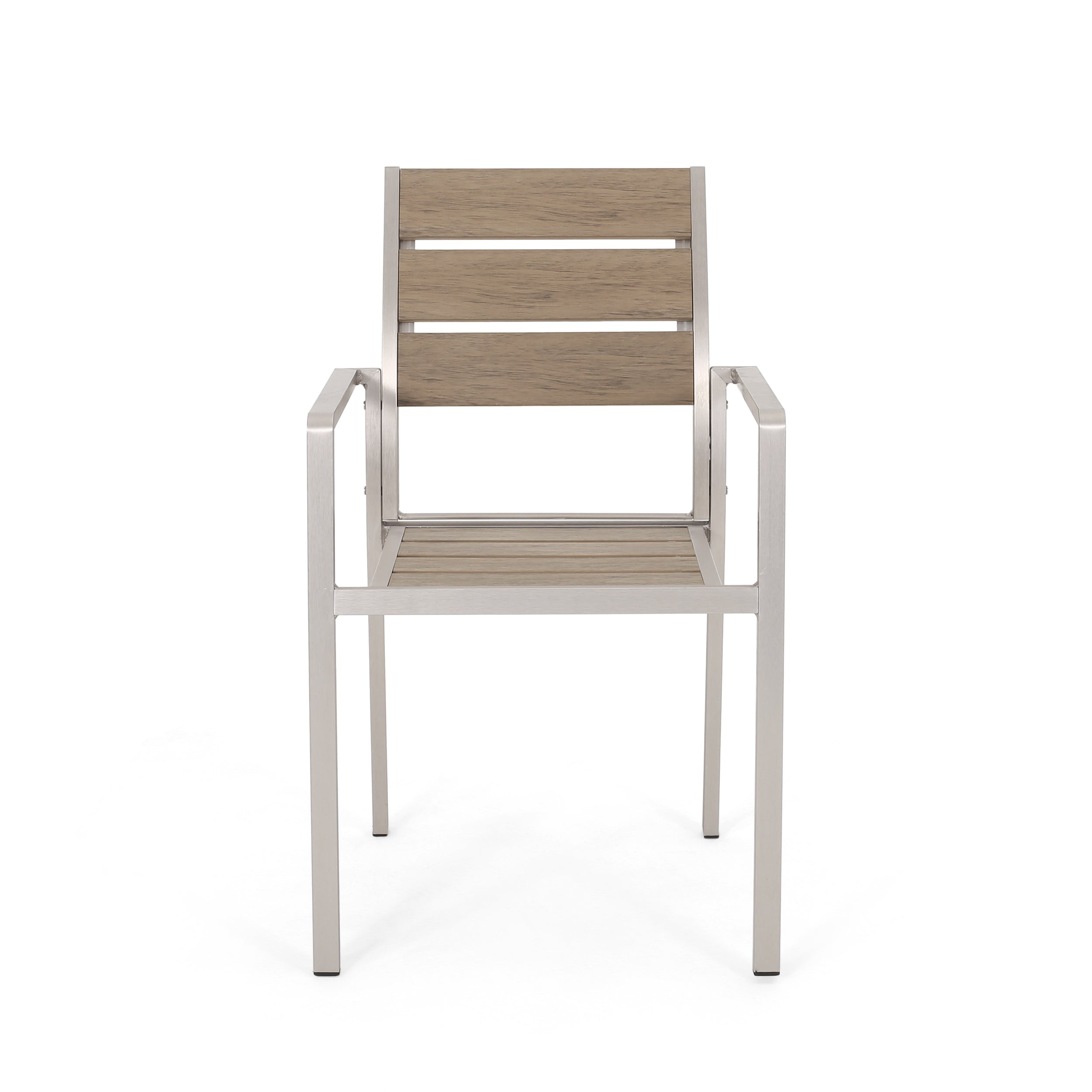 Cherie Outdoor Modern Aluminum Dining Chair with Faux Wood Seat (Set of 2)