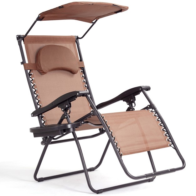 Tangkula Recling Zero Gravity Chair With Drink Tray amp Sunshade Brown