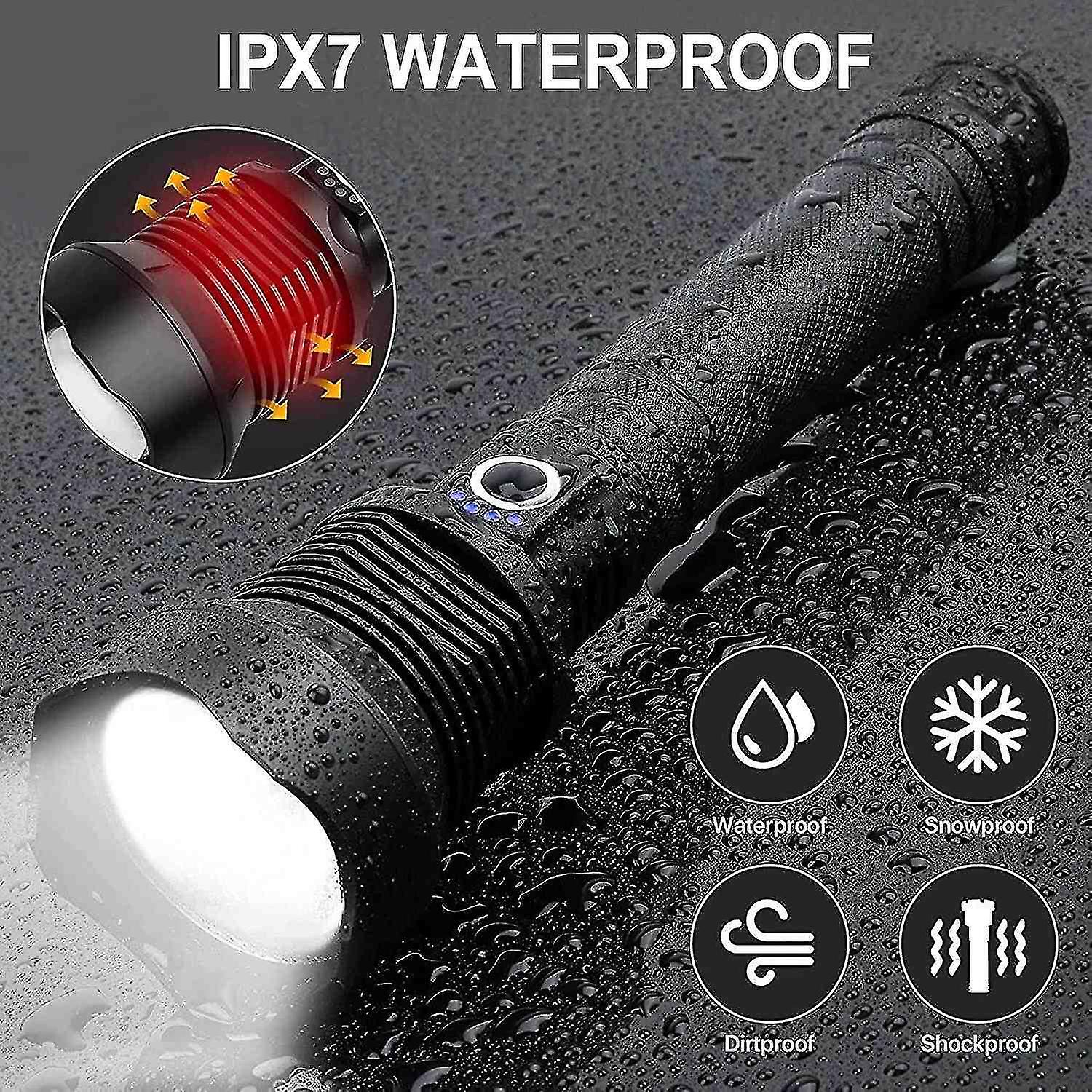 Rechargeable Led Flashlight， High Lumens Super Bright Flashlight， Tactical Xhp90 Flashlight With 5 M