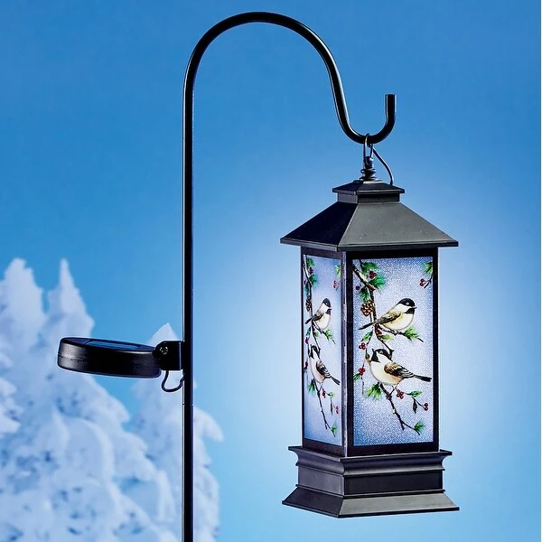 Solar Powered Chickadee Lantern with Shepherds Hook - 13.750 x 7.250 x 5.250